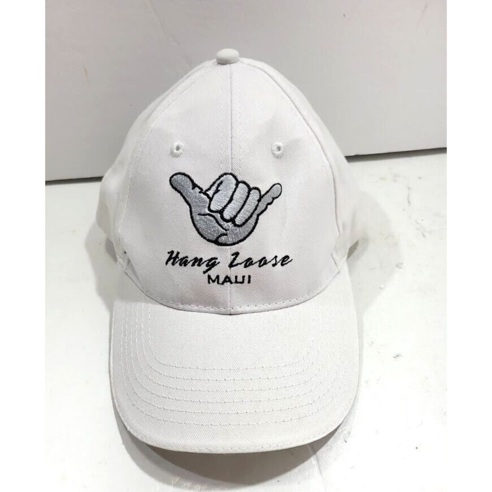 Hang Loose Maui Hawaii White Baseball Cap Hat Adjustable One Size Fits All